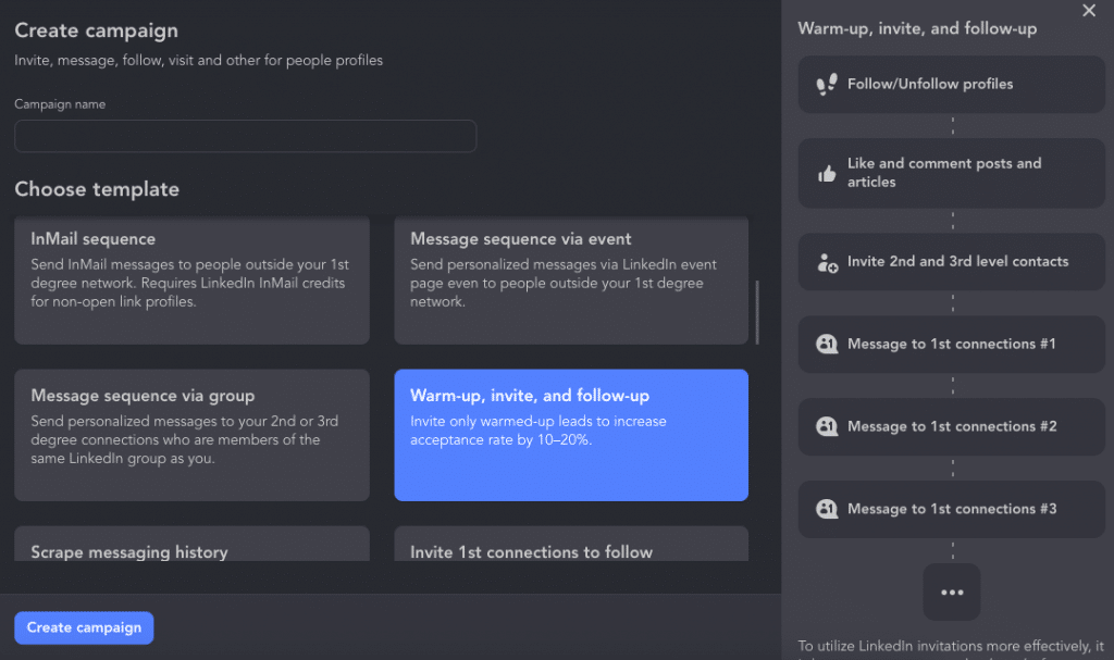 Campaign for warming up candidates in Linked Helper example