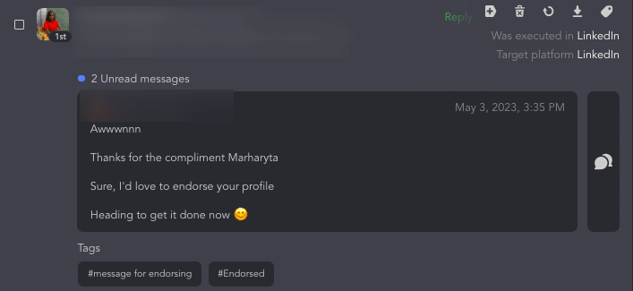 LinkedIn reply example from people about getting endorsements