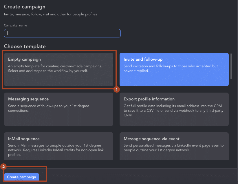 create campaign in linked helper to add promotion
