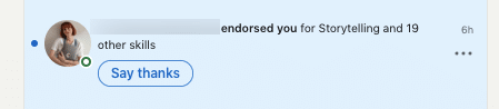LinkedIn endorsements examples of notification