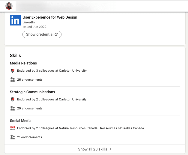 How to endorse skills on LinkedIn example of endorsements page