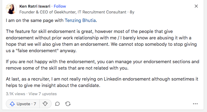 Are endorsements meaningful to LinkedIn users recruiter opinion