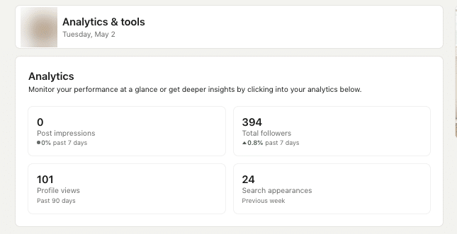 profile analytics before Endorse 1st connections action