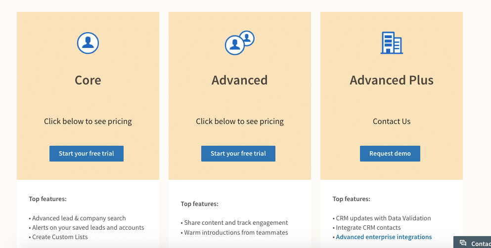 LinkedIn Sales Navigator cost core, advanced and advanced plus pricing