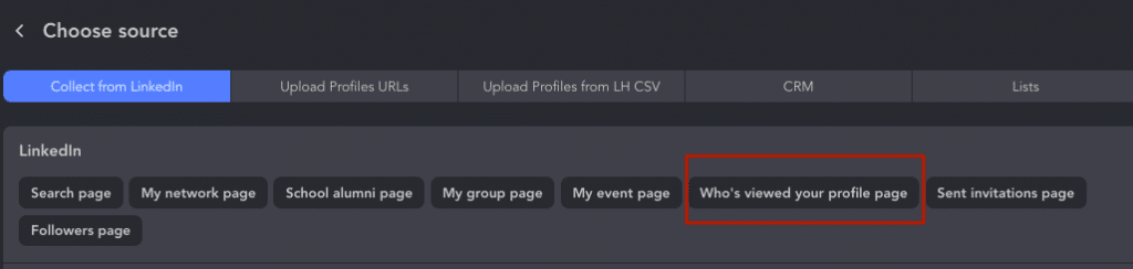 Who’s viewed your profile page menu item in Linked Helper
