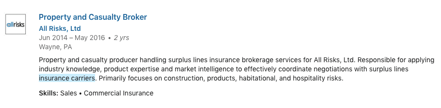 the keyword insurance carriers highlighted in the text.