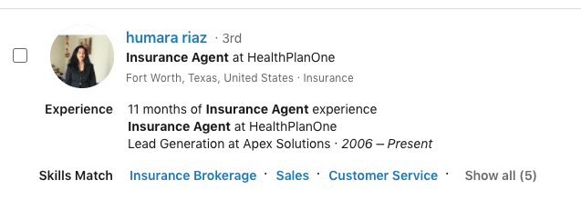 profile with relevant experience as Insurance agent