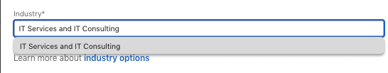 What to put for industry on LinkedIn example of it services drop down list