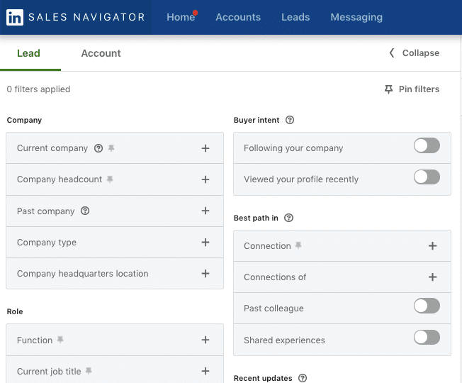 Advanced company filters in Sales Navigator to find a target audience for LinkedIn automation tool