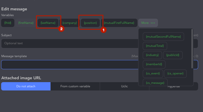 A screenshot of Linked Helper with embedded variables.