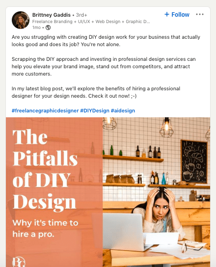Screenshot of a LinkedIn post found through hashtag search for people who talk about the hashtag