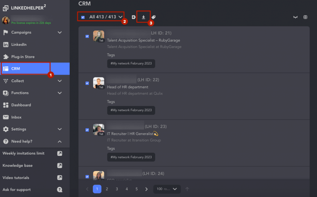 LinkedIn Sales Navigator export leads to Excel from the Linked Helper CRM 