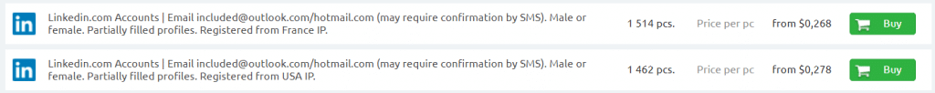 example of some websites that offer packages of 1,500 LinkedIn accounts