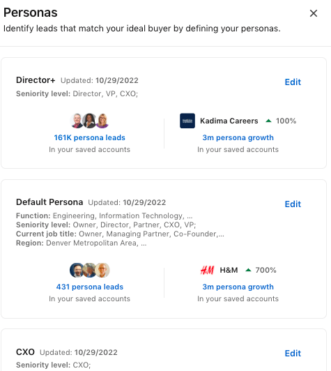 Example of how the Persona feature looks in LinkedIn Sales Navigator