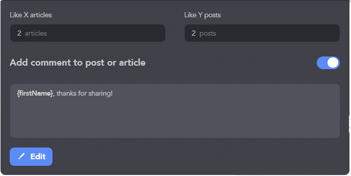 Screenshot of the action to like and comment on posts and articles.
