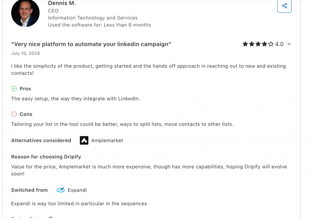 dripify review by ceo