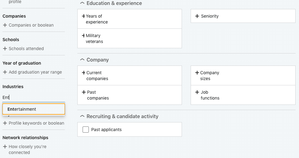 Example of search interface in LinkedIn Recruiter