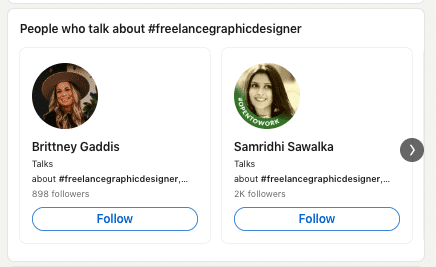 Example of LinkedIn hashtag search recommendations