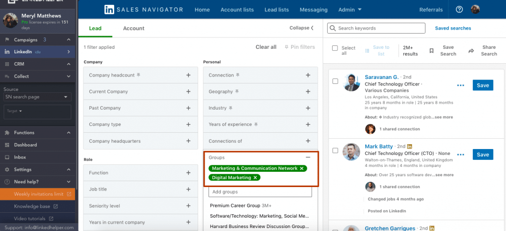 filter and search for people who are your intended audience using the Sales Navigator