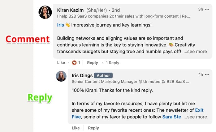 Initiating a discussion on LinkedIn comments.