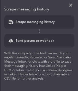 Screenshot of the Linked Helper Campaign Template for exporting message history.