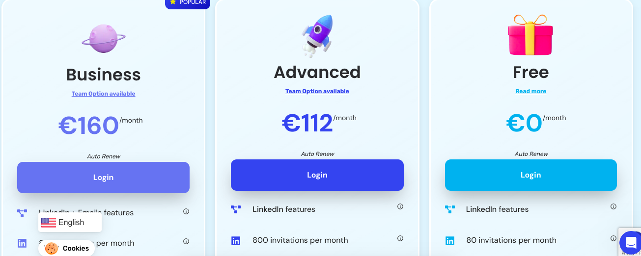 Screenshot of Waalaxy Tariff Prices