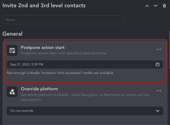 Screenshot of Linked Helper Postpone Action Start