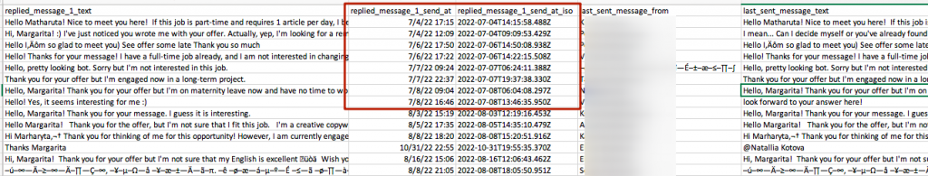 Screenshot of the Linked Helper campaign template for exporting message history