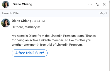 LinkedIn conversation ads example by linkedin sales team