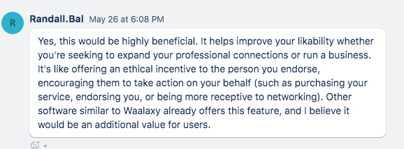 Screenshot of Waalaxy user review from their Public Roadmap