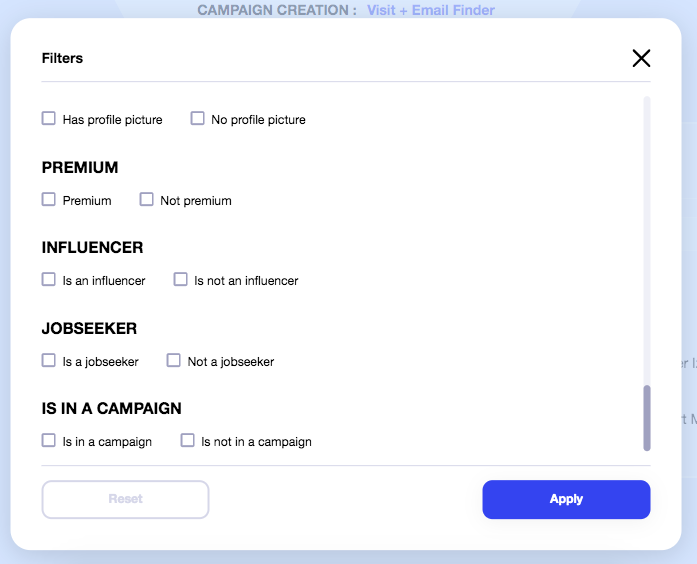 Screenshot of Waalaxy CRM filters for lead sorting