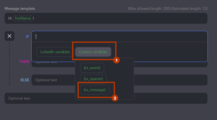 chatgpt linkedin add custom varialbles in messages