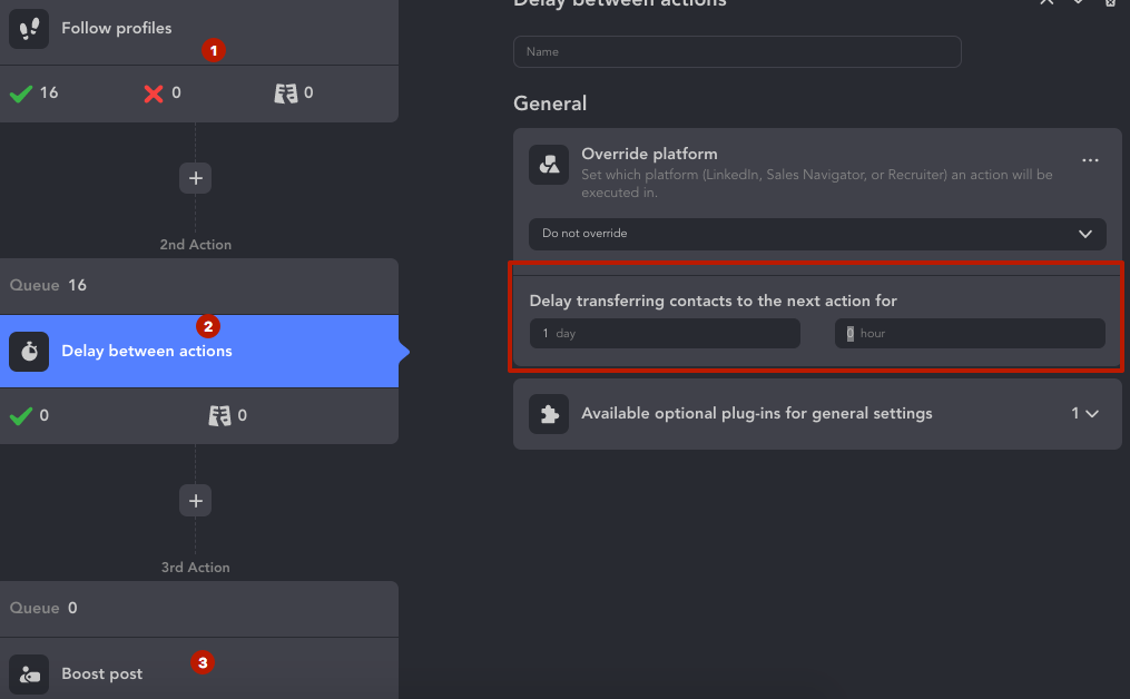 Linked Helper vs. Zopto screenshot of Linked Helper postpone start