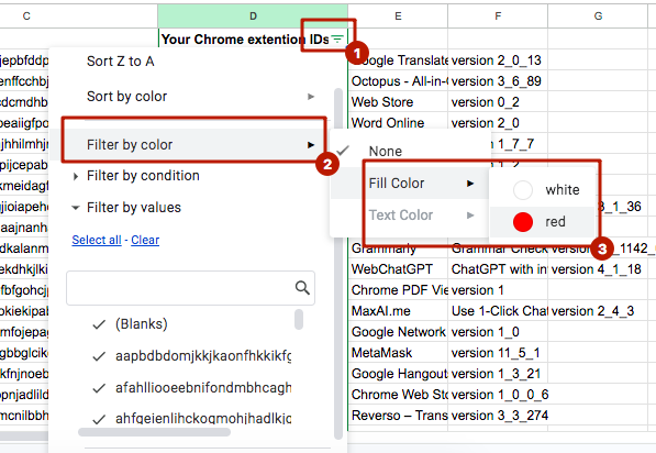Excel screenshot with instructions on how to filter by color. Caption: