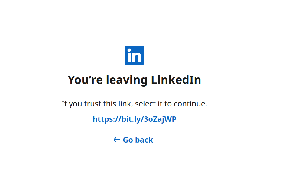 Screenshot of a post redirect on LinkedIn.