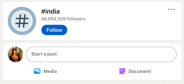 The most followed hashtag on LinkedIn is India