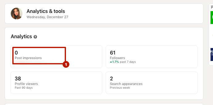 How to measure LinkedIn engagement, the analytics & tools menu.