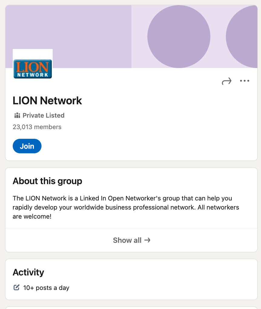 LinkedIn LION groups example LION Network group