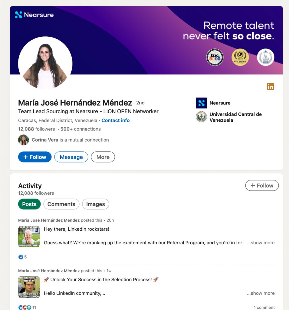 Top LinkedIn LION profiles example recruiter account