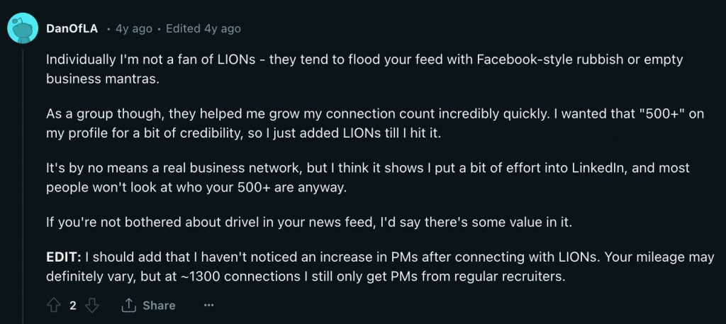 Cons of Being a LION on LinkedIn