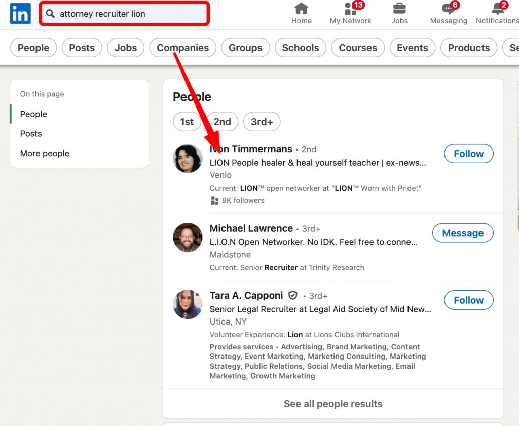 How to Find LinkedIn Open Networker LION with keywords
