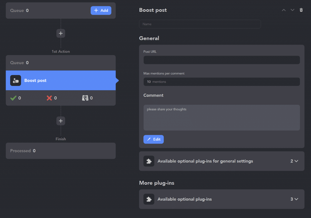 Boost post action settings screenshot