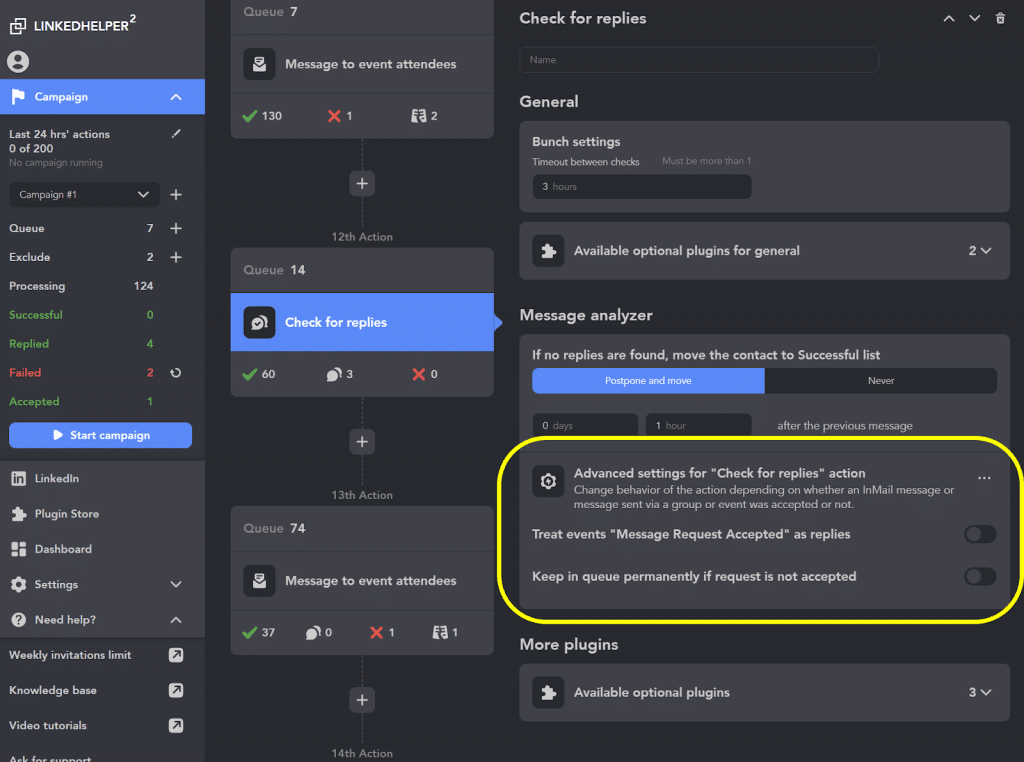 Advanced settings - check for reply replace screenshot