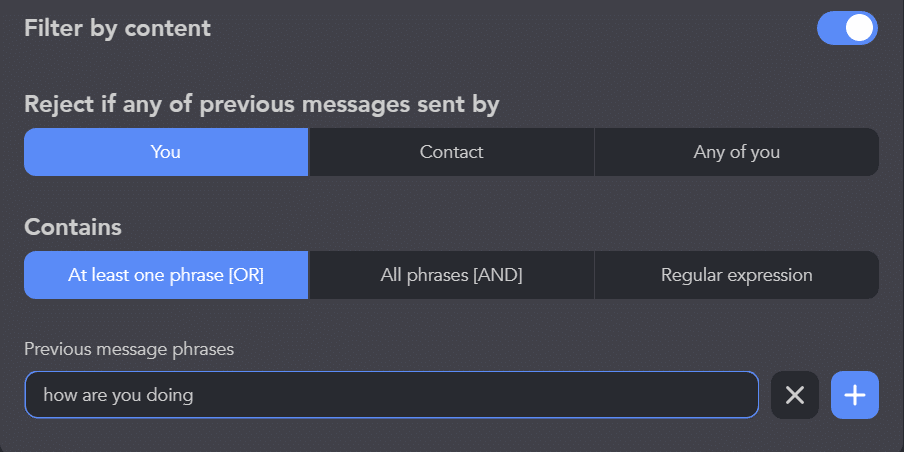 Word filter for messages - plug-in screenshot