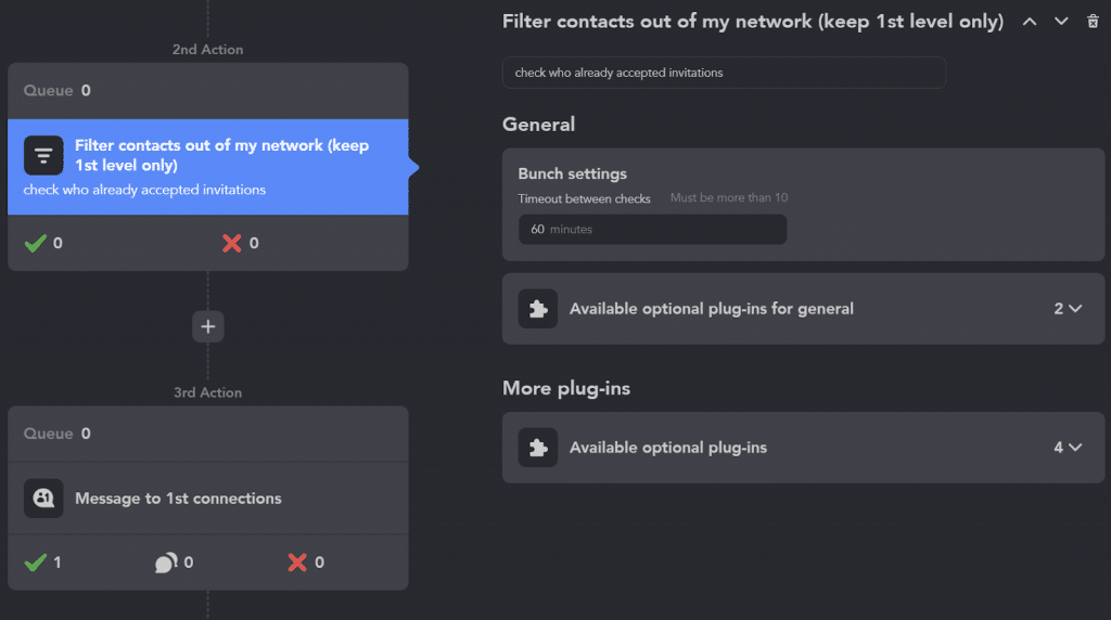 Screenshot filter contacts from your network, leaving only the first level