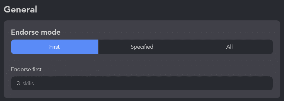 Common settings action endorse - select skills for endorsement count