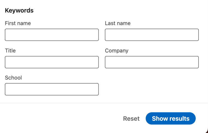 Screenshot of keyword sections in LinkedIn.