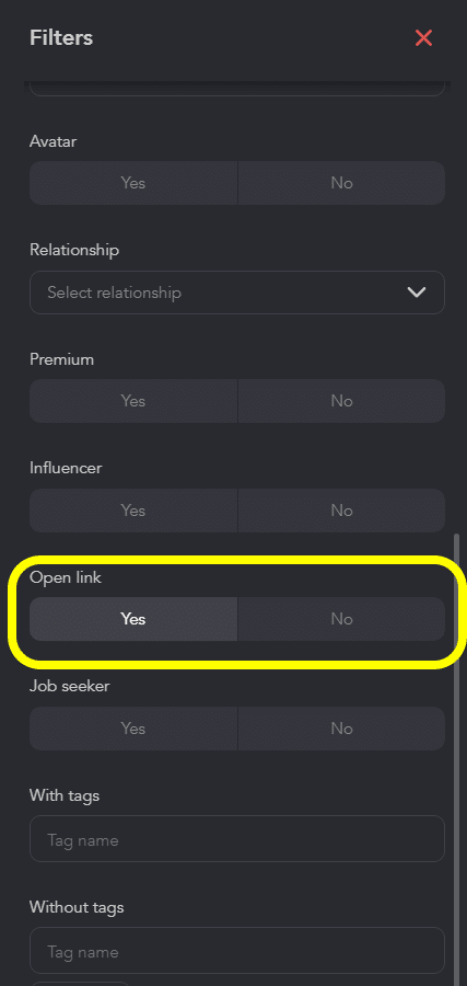 Linked Helper open link filter for profile search