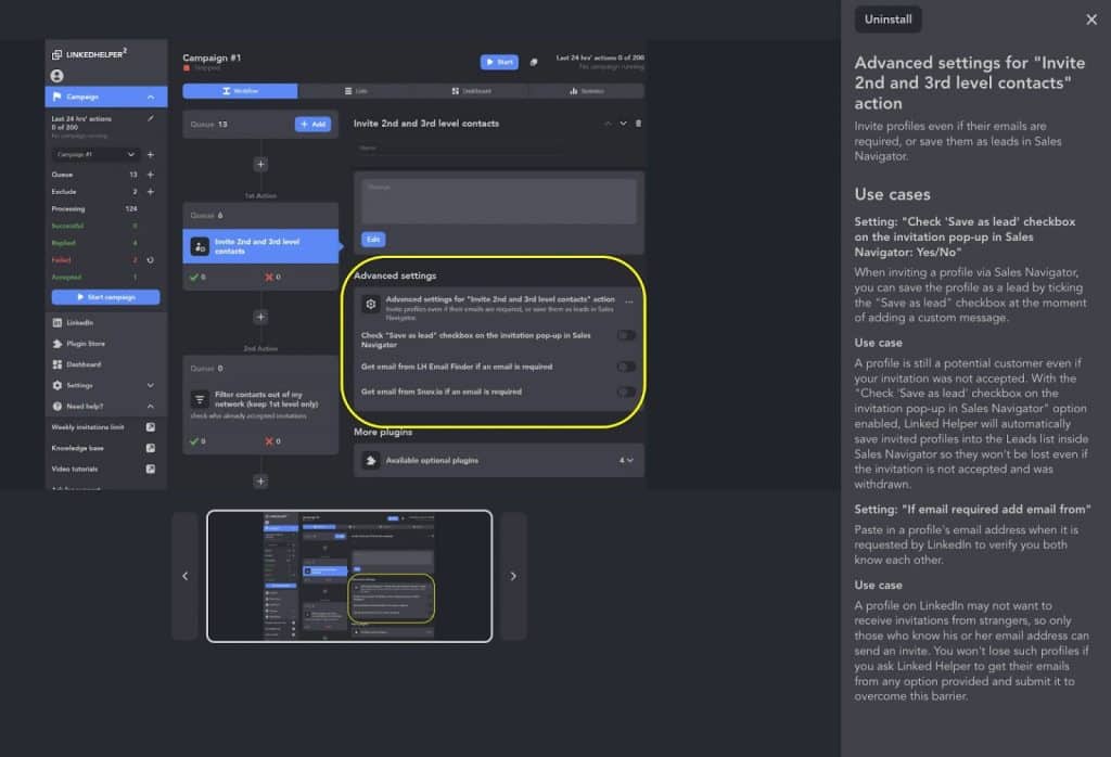 plug-ins in Linked Helper screenshot - hints and description of functions