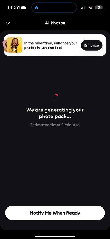 AI LinkedIn headshots - Remini app photo generation process with timing